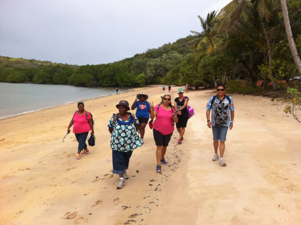 Women walking along the beach